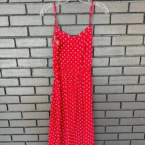 Red Polka Dot Midi Dress Lightweight Spaghetti Strap Sundress